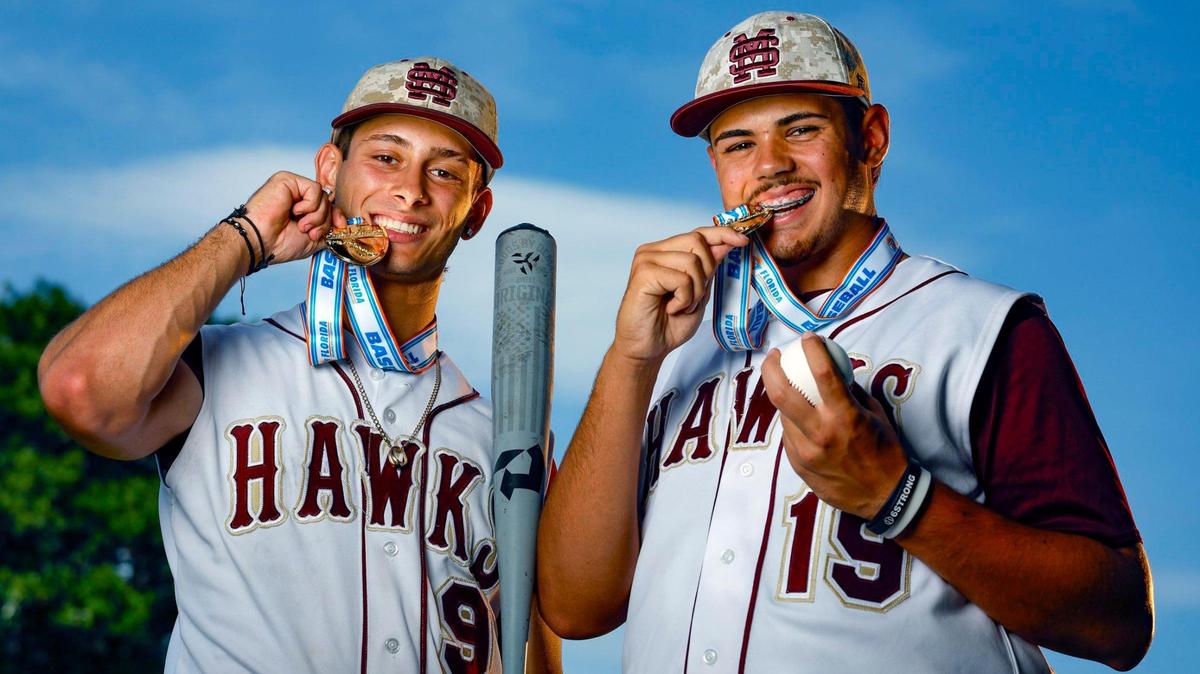 Miami Springs’ Magdiel Estevez (left) and Kevin Roque (right) are the Miami Herald’s Miami-Dade County Player and Pitcher of the Year for 4A-1A.
