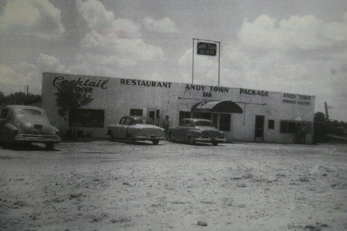 A 1950s photo shows Andy's Lounge and Liquor, owned by Sophia Tsanos. The bar was located at Andytown, a town started by her great uncle Andy Poulos.