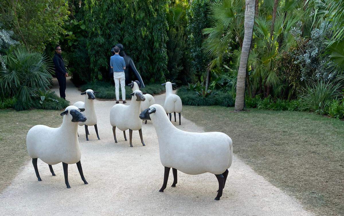 In the Raleigh Garden: sheep and other creatures by Lalanne. 