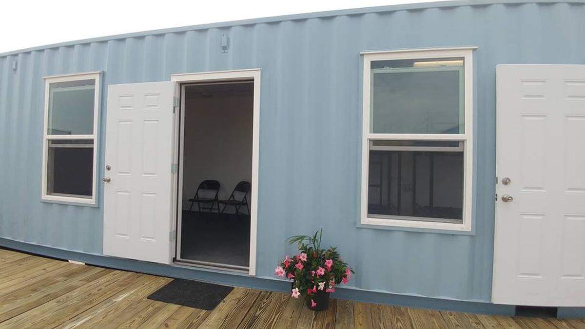 A shipping container has been turned into temporary housing for volunteers coming to the Florida Keys to help with the long-term recovery after Hurricane Irma, which struck Sept. 10, 2017.