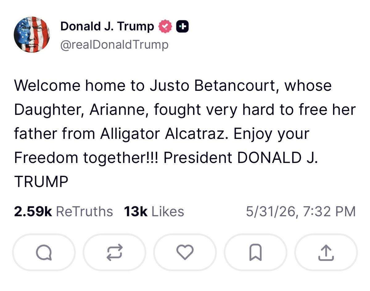 Screen grab of President Donald Trump’s Truth Social post.