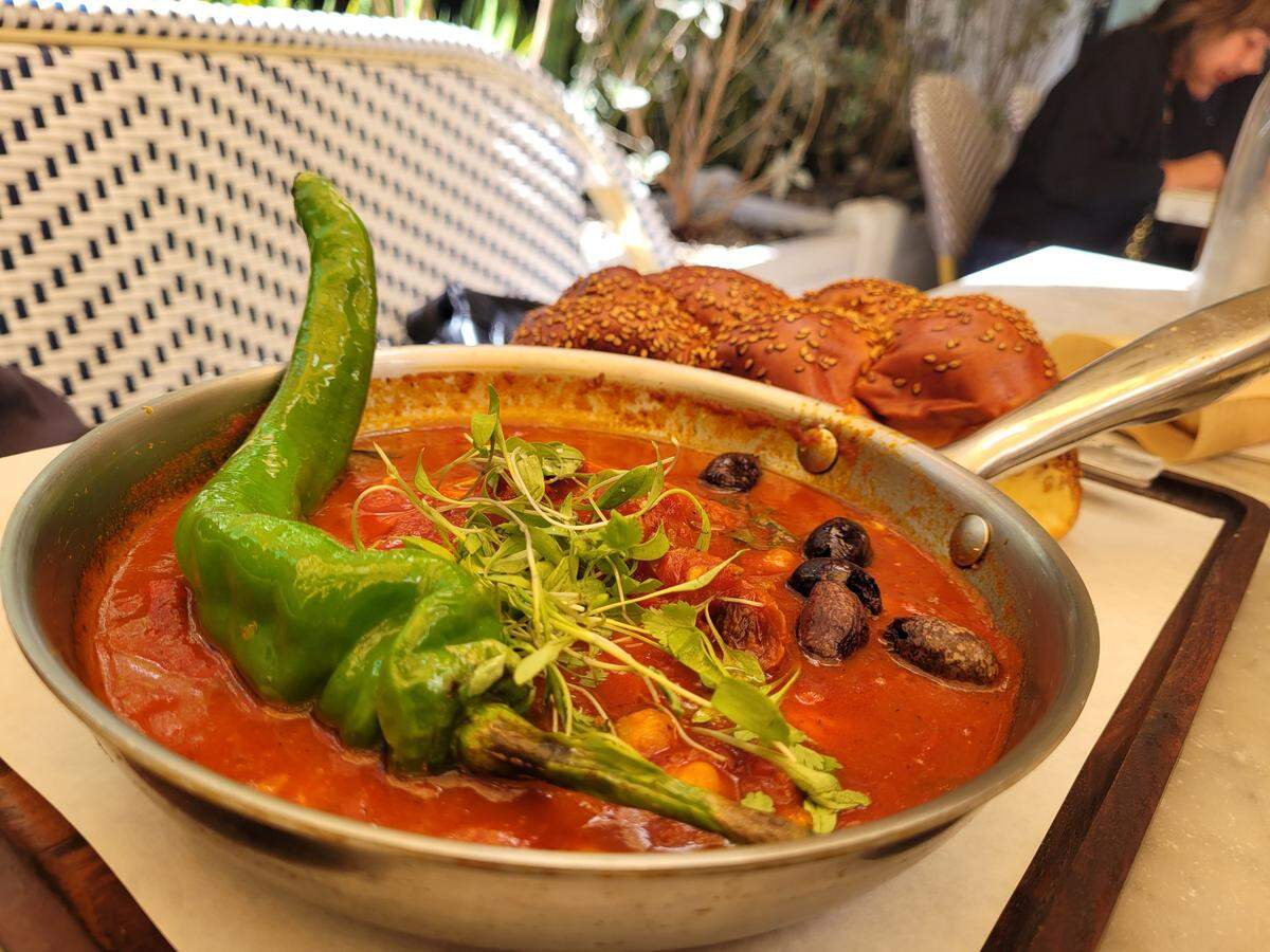 Moroccan fish is one of the best items on the menu at Motek. The Faroe Island salmon is delicious, and it’s served with challah bread to mop up the sauce.