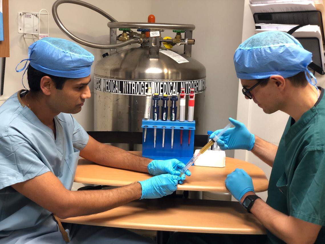 Dr. Ranjith Ramasamy (left) and Dr. Thomas Masterson, assistant professor of clinical urology at the University of Miami Miller School of Medicine.