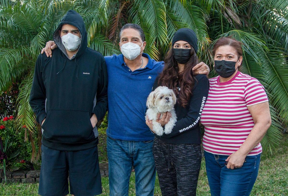 The Arevalo family — from left, Harold, Mario, Monica and Olimpia — were doing well until the pandemic hit. Now, Harold, who is autistic, can’t attend his classes, while his father and sister are out of work.