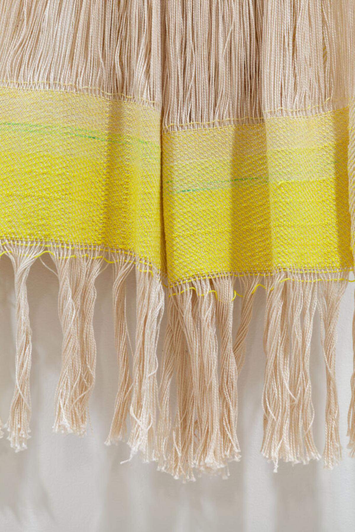 Frances Trombly, Weaving, (Weld with Canvas Warp), 2020 Handwoven, Hand-dyed (Weld) silk and rayon, cotton, wood