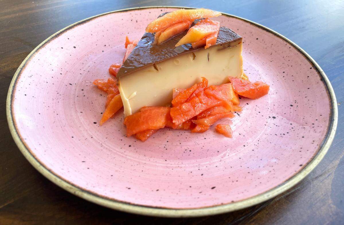 Flan with papaya at La Cañita in Bayside Marketplace