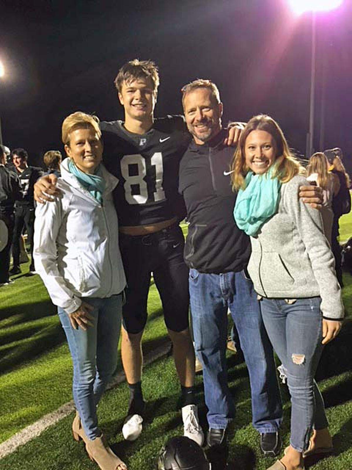 UM tight end Will Mallory, who was rated by ESPN.com the No. 3 prep tight end in the nation, is show in 2018 with his family before he began his college career. Here, he is shown with his mother Kim, father Mike and sister Kathryn.
