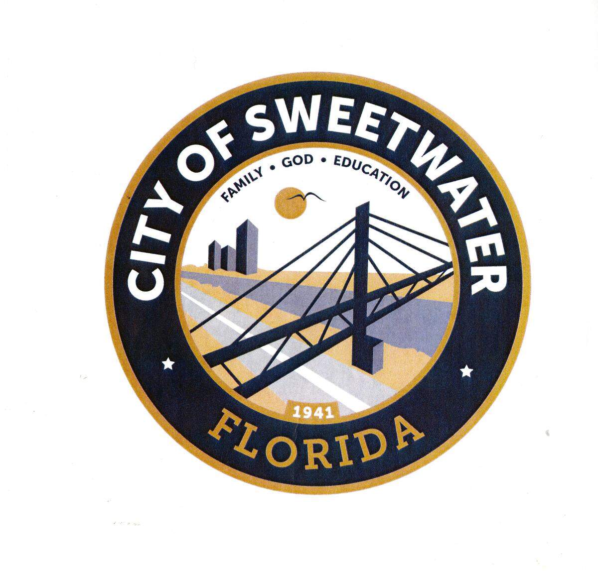 This was to be the new municipal seal of Sweetwater until the bridge depicted in the drawing fell down.