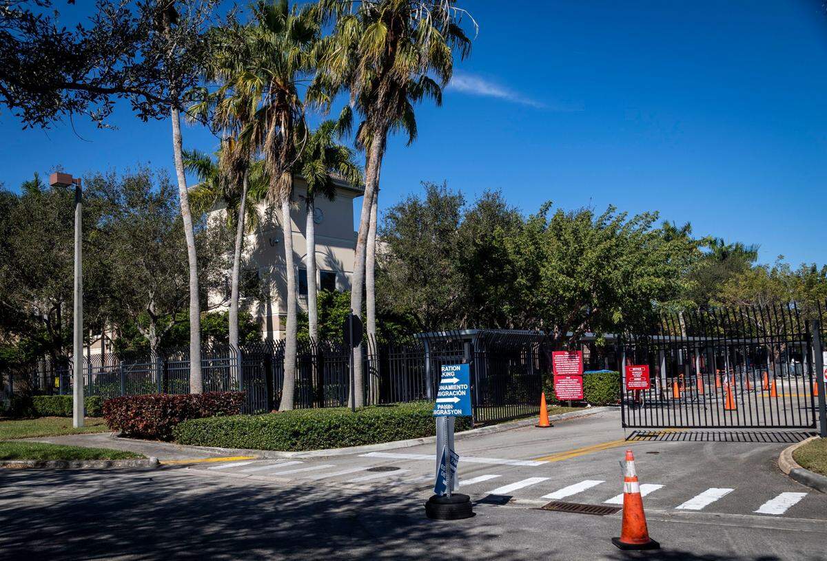 The Immigration and Customs Enforcement/Enforcement and Removals Office in Miramar, Florida, is pictured on Jan. 27, 2025.