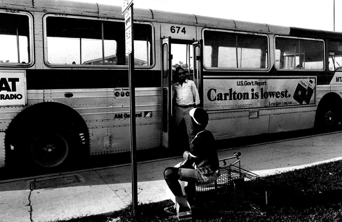 An express bus in Homestead after a trip from downtown Miami in 1980.