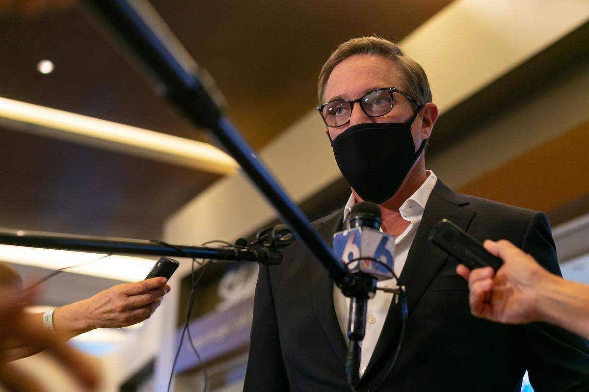 Chief Executive Officer of the Miami Dolphins Tom Garfinkel speaks at the Hard Rock Stadium in Miami Gardens on Monday, August 24, 2020. He said if health conditions allow, capacity at games could rise to 50% later this season.