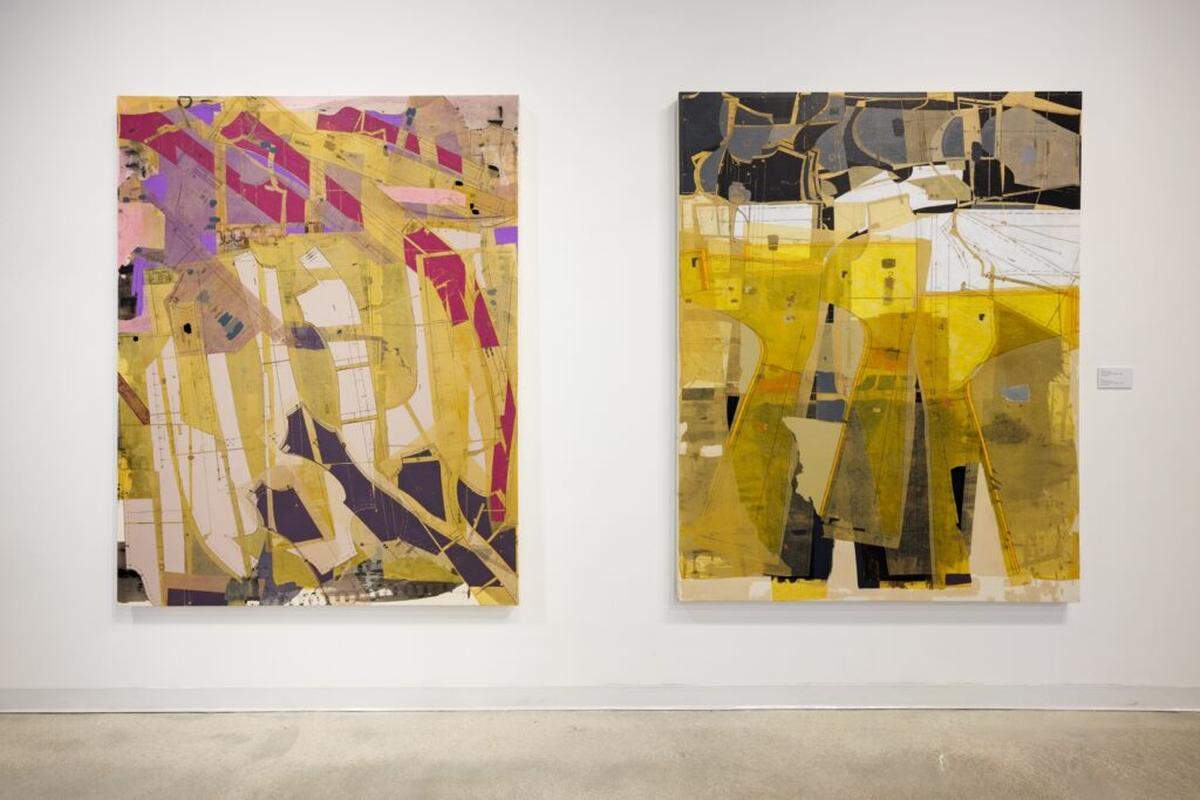 Nathalia Garcia-Lee, GREATER GAMETE: MODEL C, 2025, left, mixed media, 84 X 65 inches, LESSER GAMETE; MODEL C, 2025, right, mixed media, 84 X 65 inches.