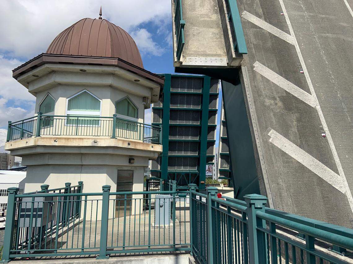 The 12th Avenue drawbridge moving into the up position.