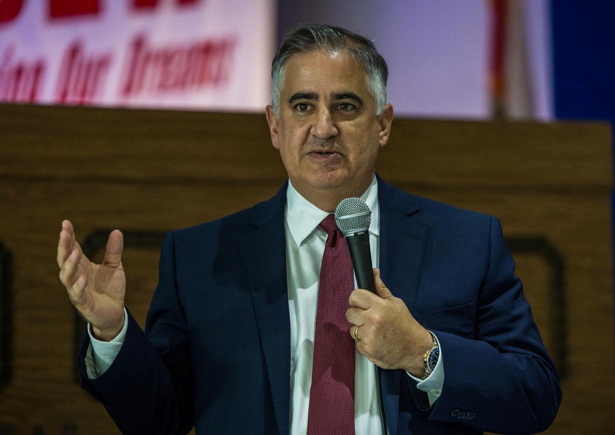 Ignacio Alvarez, Republican candidate for Miami-Dade County sheriff in 2024, speaks during a forum for Miami-Dade sheriff held at the IBEW Local 349 Union Hall, in Miami, on Wednesday, May 29, 2024.