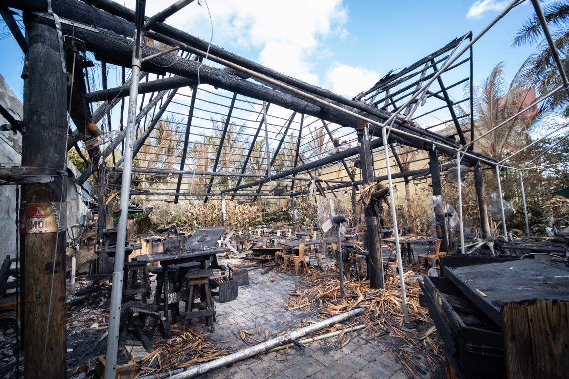 A fire gutted the tiki hut at Golden Rule seafood market July 4, 2022.