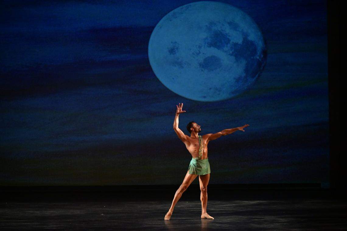 Dancer Kaique Israel Barbosa of the Sanctuary of the Arts Choreographic Ensemble solos in “Narcissus” by Cuban Classical Ballet of Miami (CCBM) choreographer and artistic director, Eriberto Jiménez.