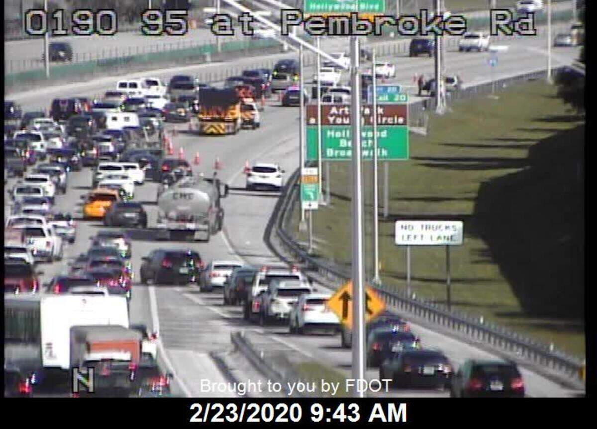 Northbound Interstate 95 with two lanes shut down south of Hollywood Boulevard after a shooting