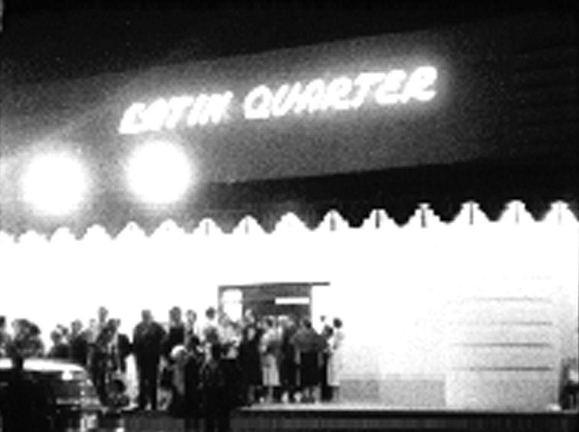 A crowd gathers in front of the Latin Quarter club on Palm Island in Miami Beach in the 1940s.