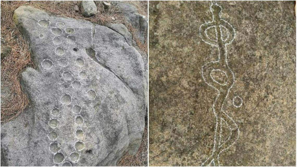 Archaeologists found several cryptically designed petroglyphs from over 6,000 years ago on hills in Nanyang, Henan province, photos show.