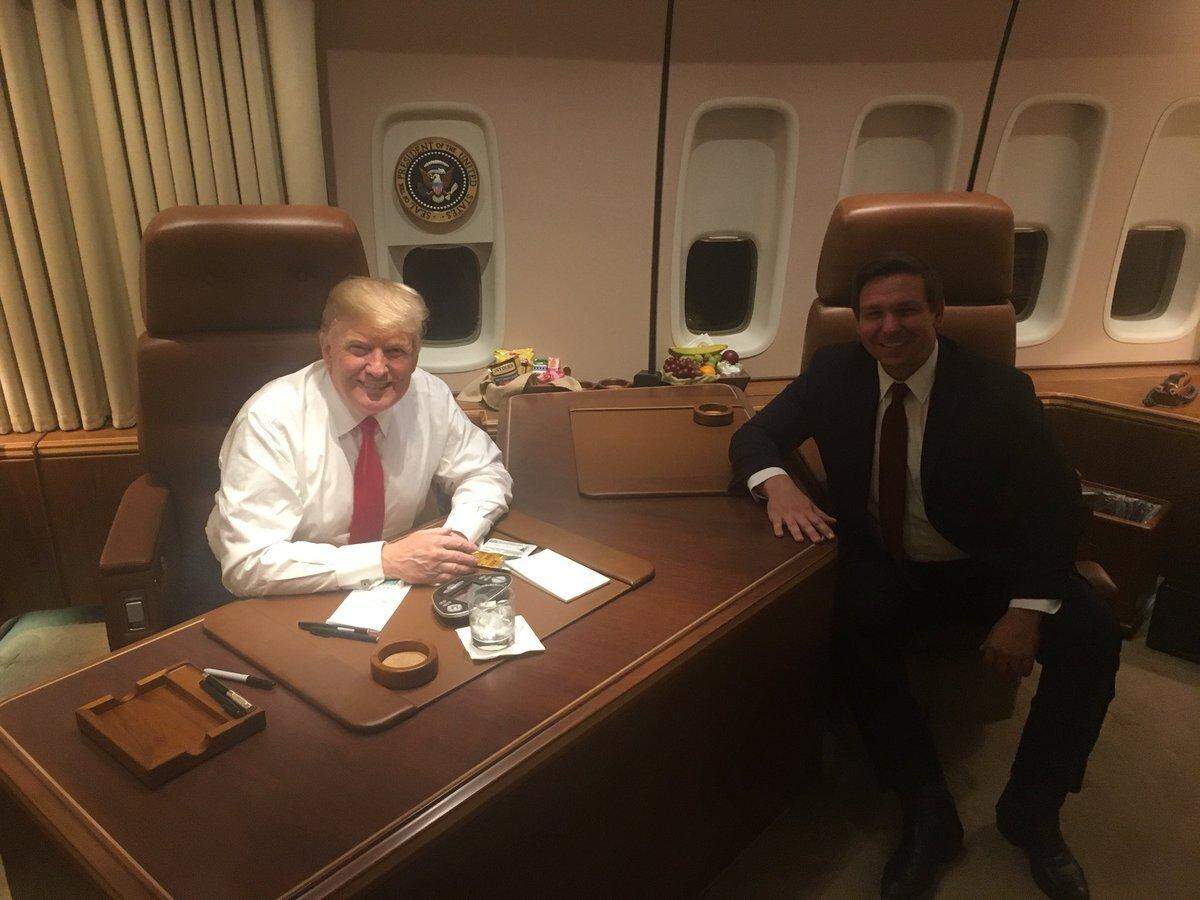 Ron DeSantis, right, on Air Force One with President Donald Trump, who endorsed DeSantis in the race for Florida governor on Friday, June 22, 2018.