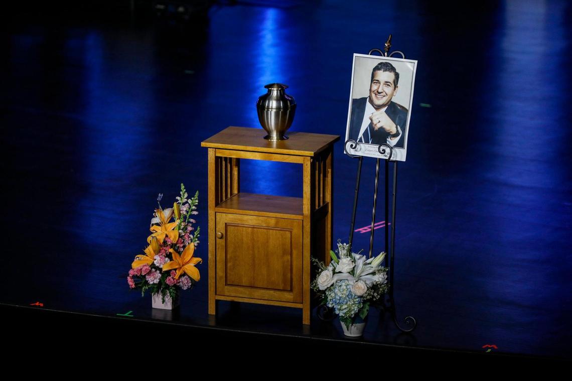 A tribute to Edgar Gonzalez, 44, at his funeral at Christ Fellowship Church in Palmetto Bay on Friday, July 23, 2021.