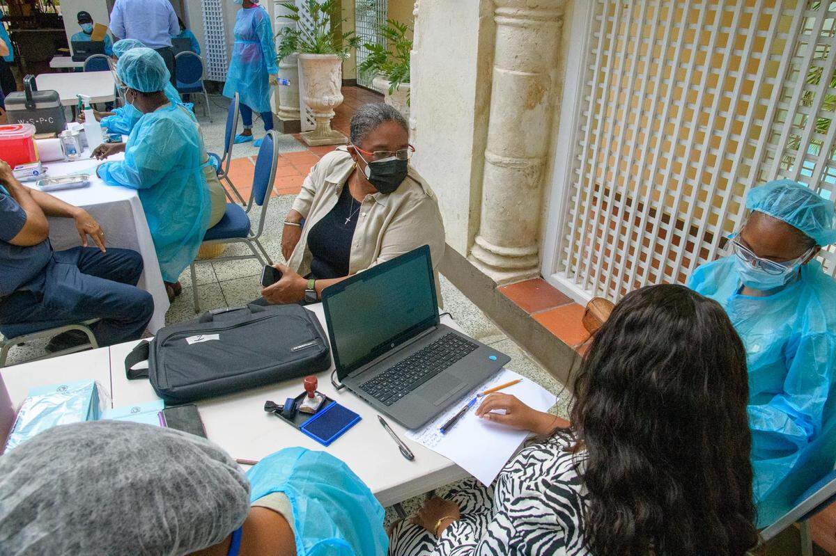 Barbados Prime Minister Mia Mottley prepares to get her second dose of AstraZeneca COVID-19 vaccine, less than a week after the government of India donated 100,000 doses to the Caribbean nation as part of its global effort to provide free vaccines to poor and middle-income countries.