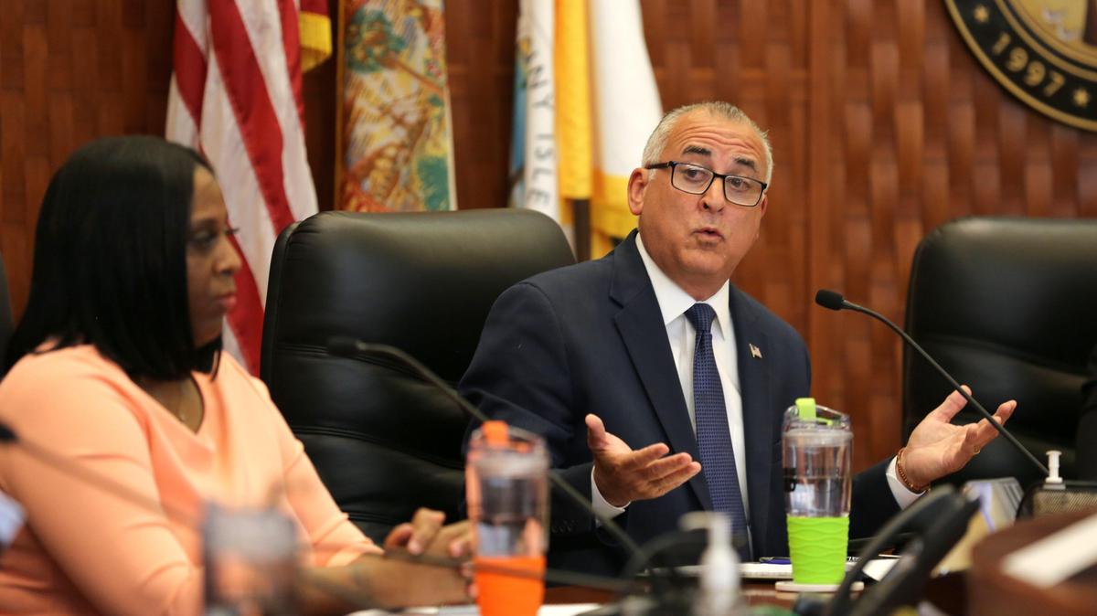 Miami-Dade County mayoral candidate Steve Bovo speaks during a debate at the government center in Sunny Isles Beach, Florida, on Monday, March 9, 2020. To his right is former candidate Monique Nicole Barley, who finished fifth in the primary and endorsed Bovo, who finished first and faces Daniella Levine Cava in the November run-off.