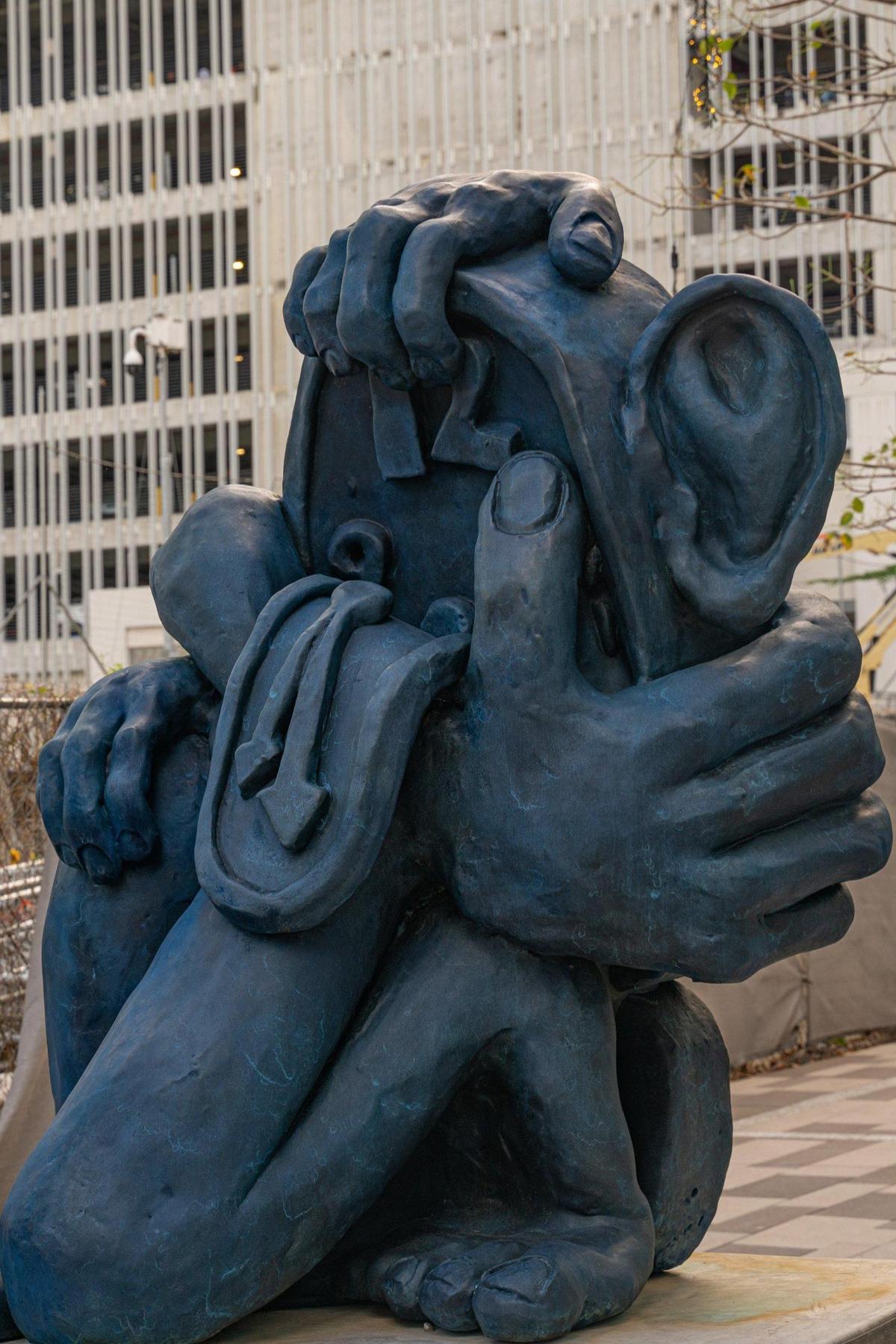Sculpture titled “Some Time Moves Fast, Some Time Moves Slow” by artist Woody De Othello.