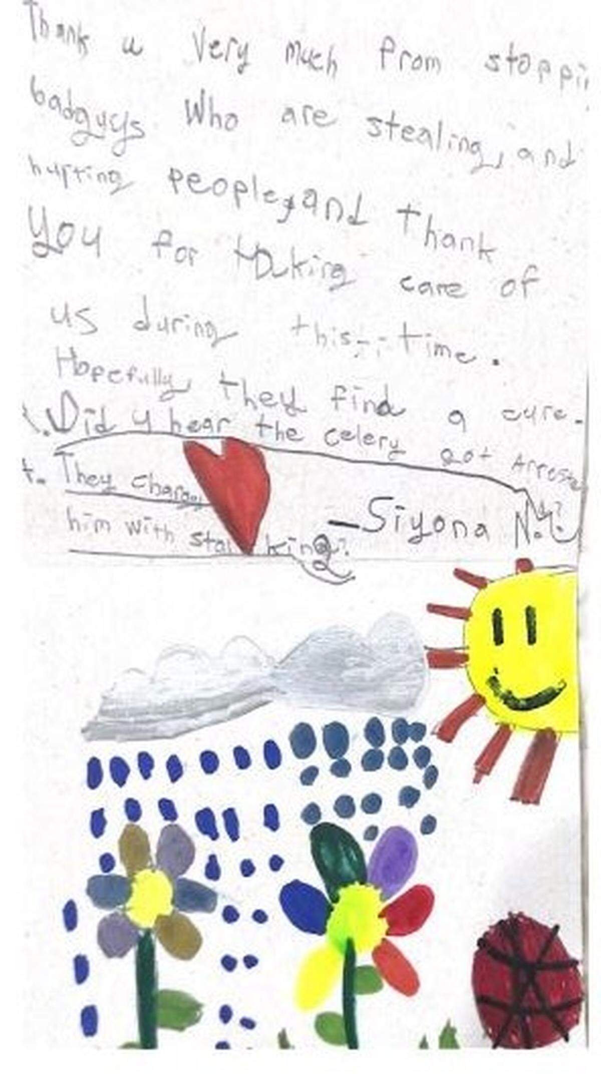 A thank you note written by the two sisters for the work being done by first responders and healthcare workers.