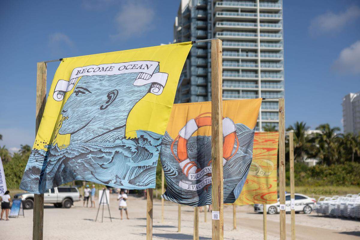 ‘Art Flags: Become Ocean’ is the annual World Ocean Day Celebration community art project commissioned by ARTSail. The 2023 flags were created by Marina Zurkow in collaboration with Una Chaudhuri.