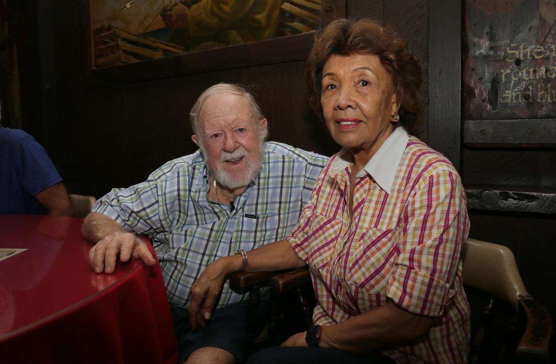 Bill Bowers, founder of Captain’s Tavern restaurant, and his wife, Audrey Bowers, are photographed inside the restaurant on Aug. 10, 2019. The seafood restaurant has been in business for almost 50 years.