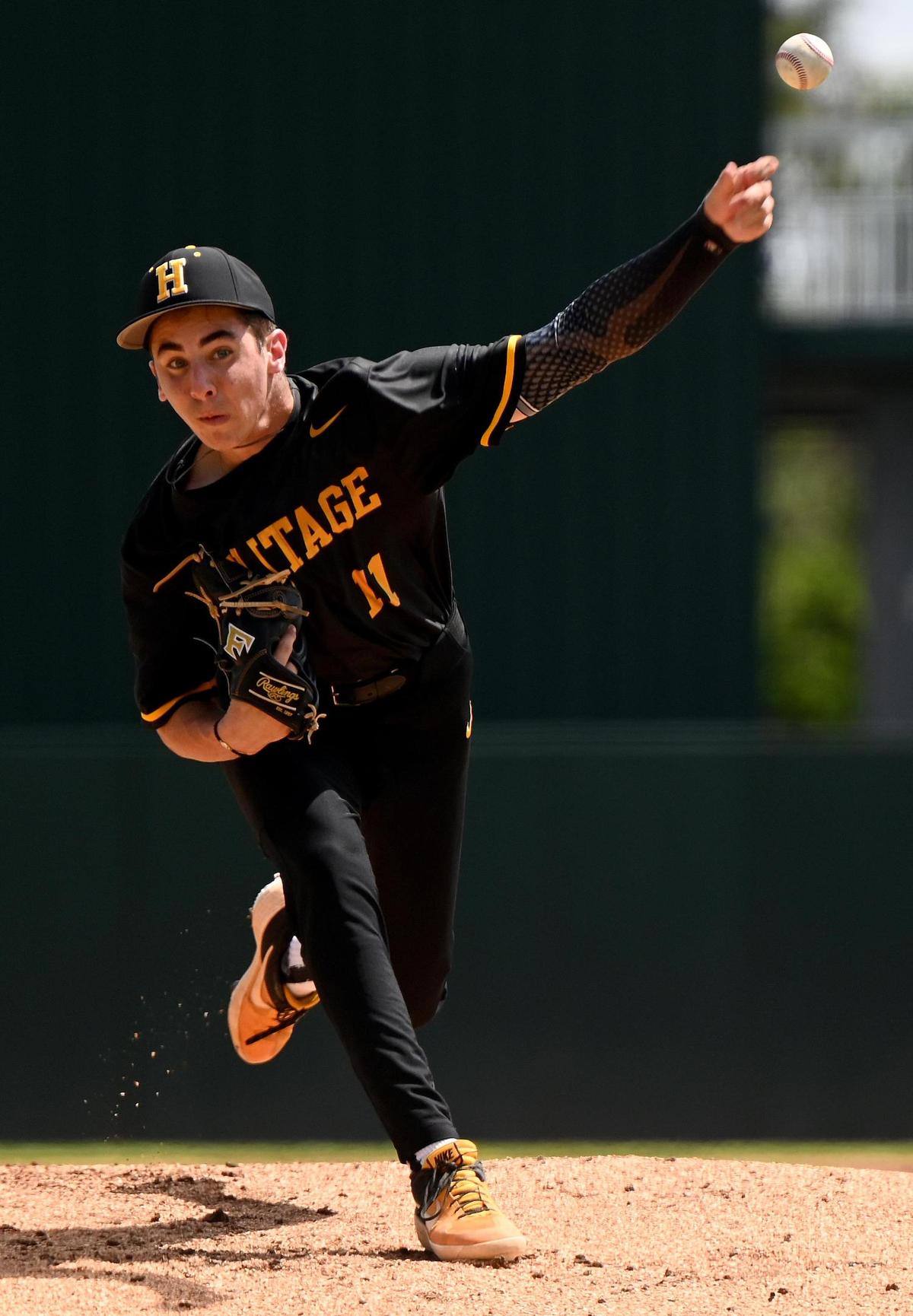 American Heritage pitcher Spencer Krasner (11) on the mound during their game with Tampa Jesuit in a boys 5A baseball state championship matchup in Fort Myers, Fla., Wednesday, May 24, 2023. (Photo/Chris Tilley)