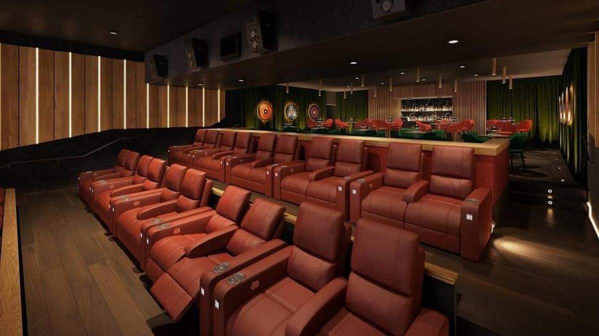 One of the auditoriums at the Silverspot Cinema in downtown Miami has 36 seats and its own bar and lounge.