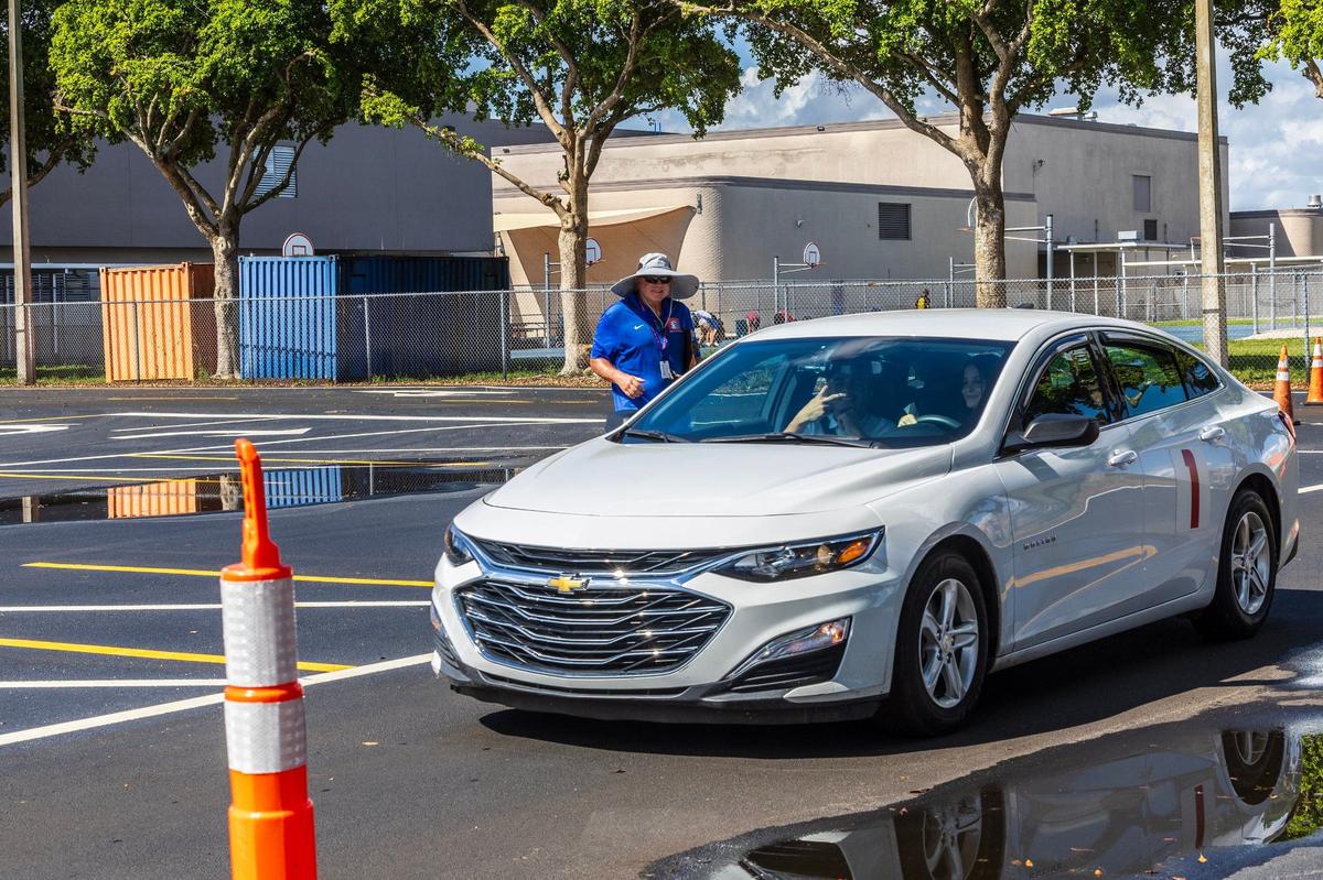 Driver’s education teacher Michael Turner instructs students during a driving practice as part of the Miami Dade School District Driver’s Ed Programs at Hialeah-Miami Lakes Senior High School, on Friday, September 13, 2024.