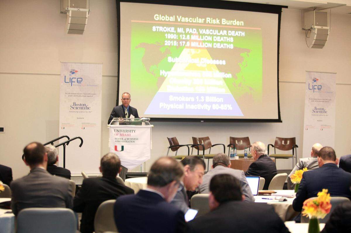 Ralph L. Sacco, a neurologist with the University of Miami Miller School of Medicine, speaks during a forum at the Donna Shalala Student Center on Friday, June 9, 2017, focusing on improving the access of health care in Latin America.