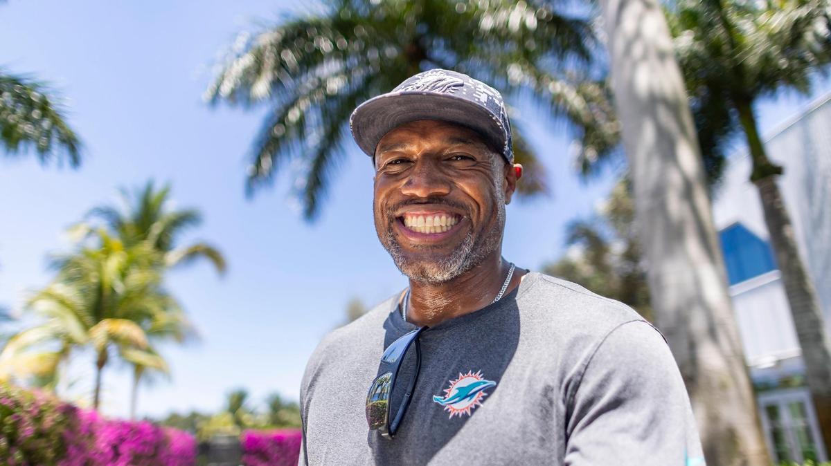 Miami Dolphins Defensive Coordinator Anthony Weaver leaves after speaking with the media after a team off-season workout session at the Baptist Health Training Complex on Wednesday, May 21, 2025, in Miami Gardens, Fla.