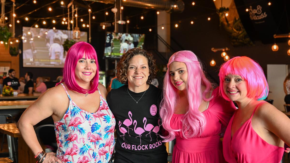 Rosemary Carrera, pictured second from left, at 305 Pink Pack’s annual GO PINK KICK OFF PARTY at The Tank Brewing Co. in 2022.