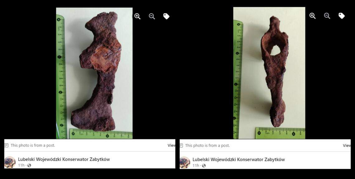 The heavily rusted piece is actually a battle hammer from the Middle Ages, officials said.