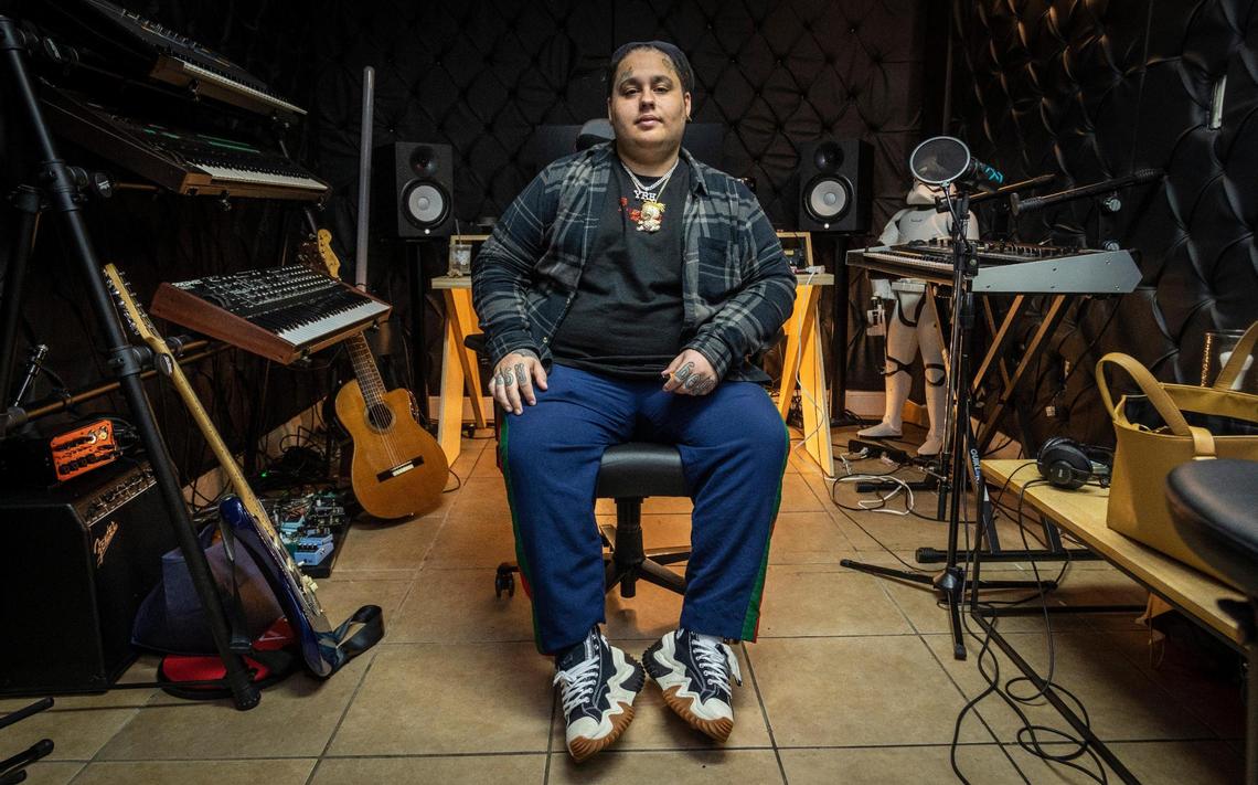 Nicholas Voutsinas, a Kendall-based rapper who goes by the name Fat Nick, sits in his studio in South Miami-Dade. He released his 12-track album “Gorgeous Glizzy Gordo” on Friday with features from Robb Bank$, SosMula and Shakewell. Gordo has about 780,000 Instagram followers and nearly a million Spotify listeners.