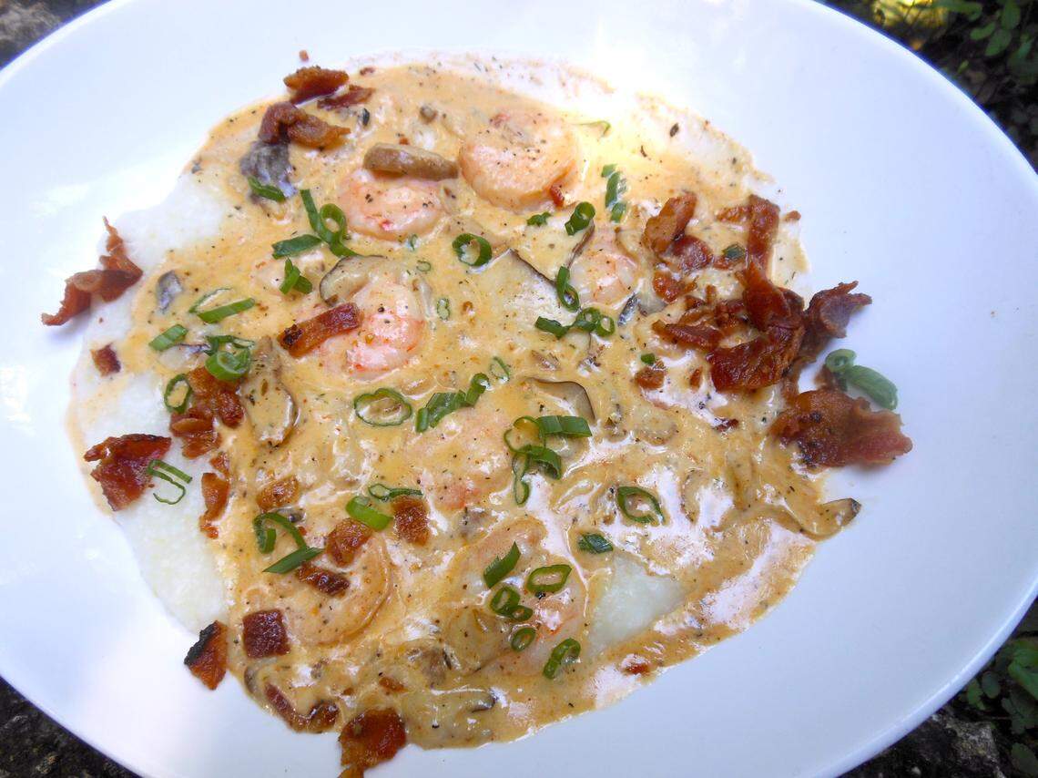 Cajun shrimp and grits with bacon at Golden Rule