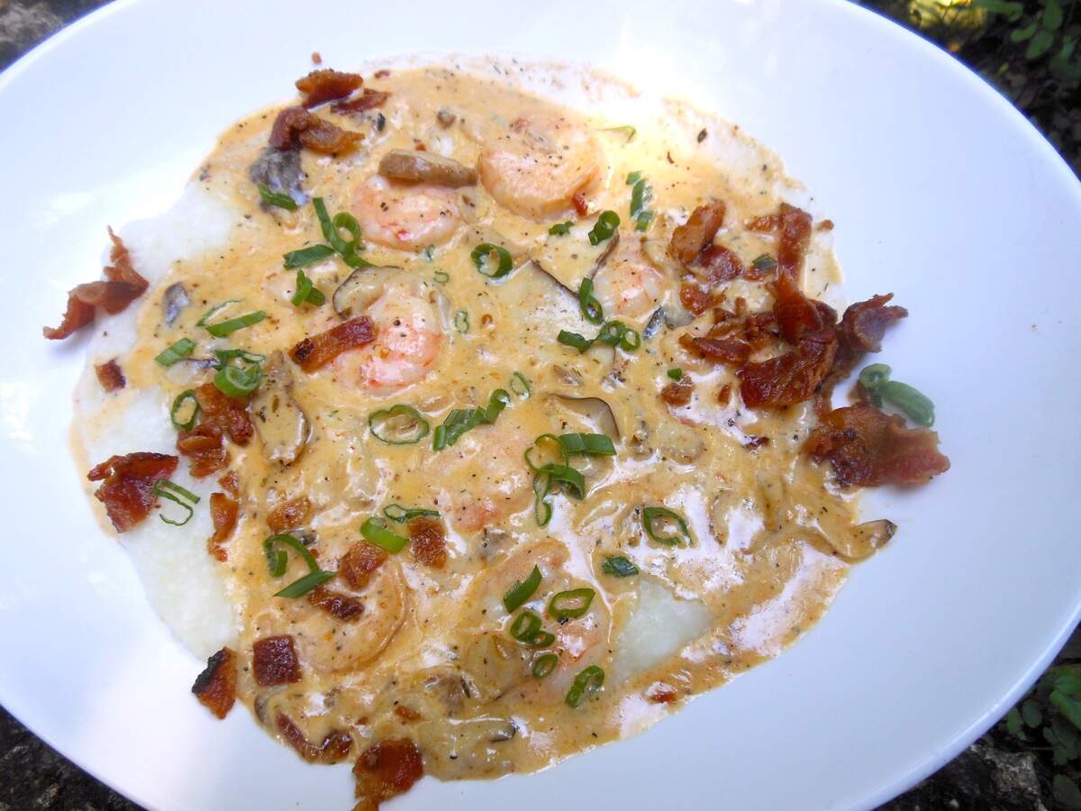 Cajun shrimp and grits with bacon at Golden Rule