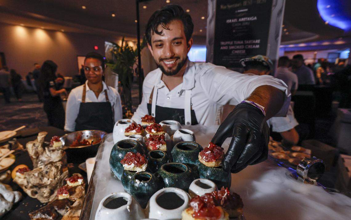 Casa Zeru’s Chef Christian Medelllin serves up Truffle Tuna Tartare and Smoked Cream Cheese over a bed of dry ice as the Fontainebleau Miami Beach presents Wine Spectator's Best of the Best with 60 of the nation’s most acclaimed chefs and more than 65 of the world’s premier wineries at the resort hotel on Friday, February 20, 2026.