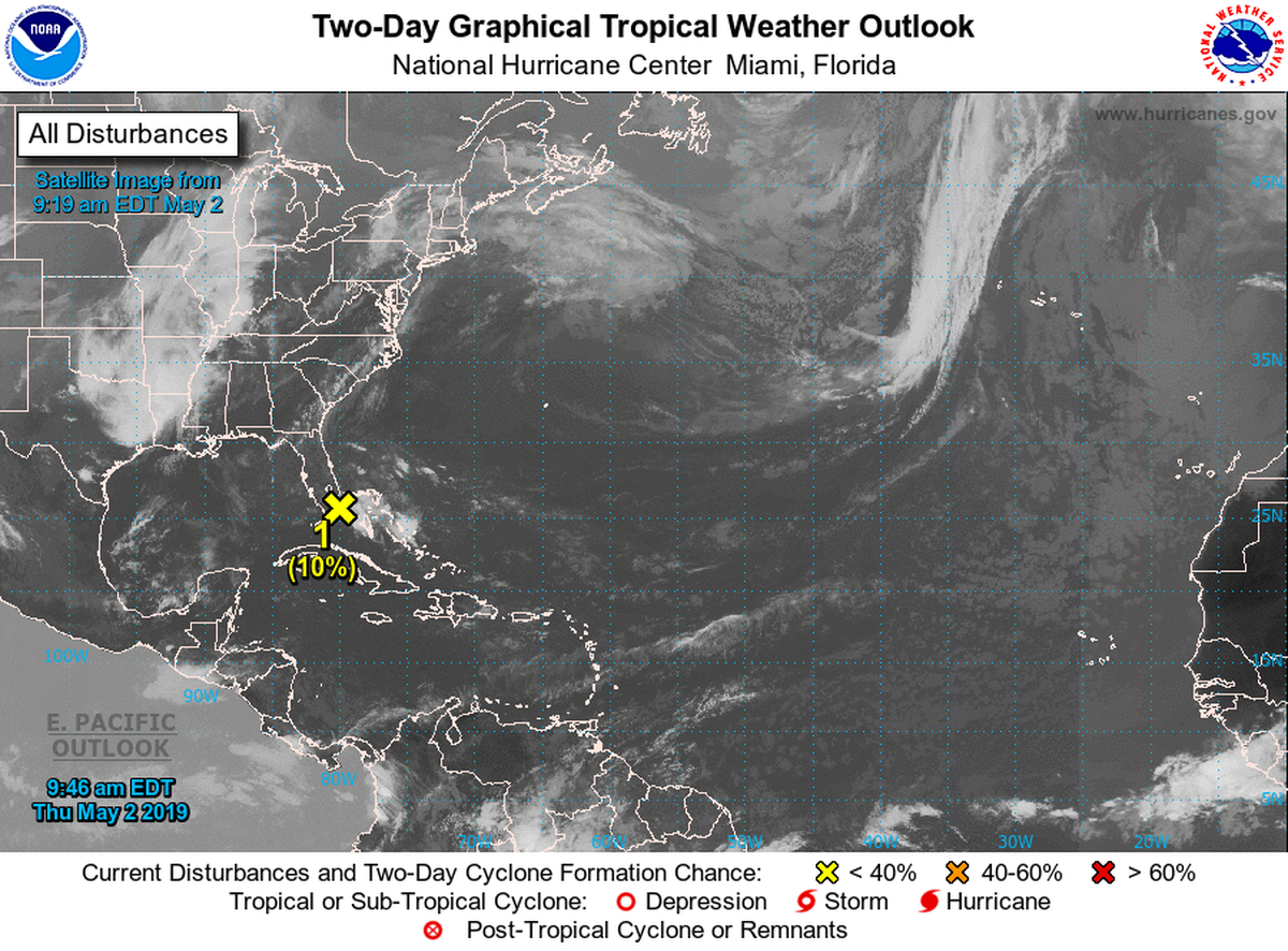 NOAA’s tropical weather outlook map for May 2, 2019.