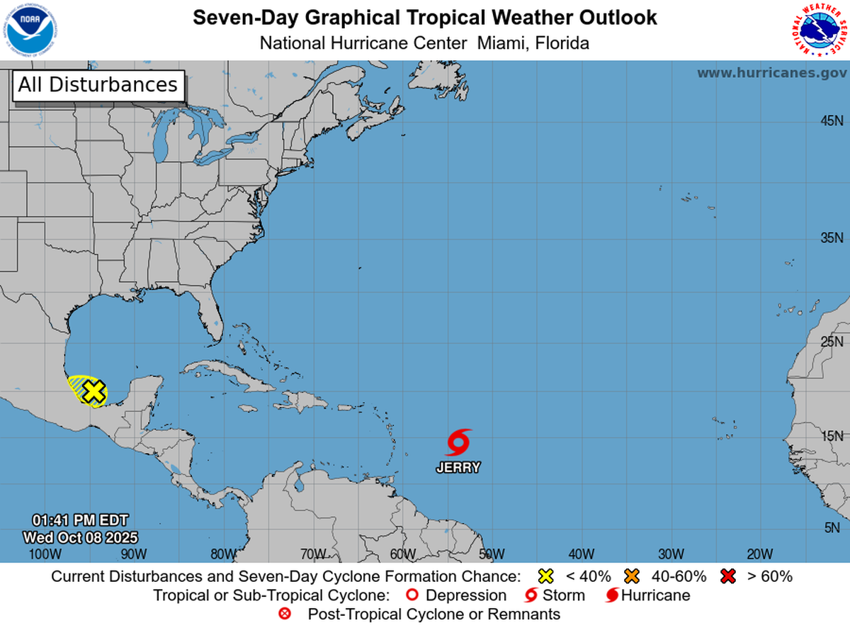 The other disturbance eyed by the hurricane center is likely to dissipate Wednesday evening as it moves inland over Mexico.