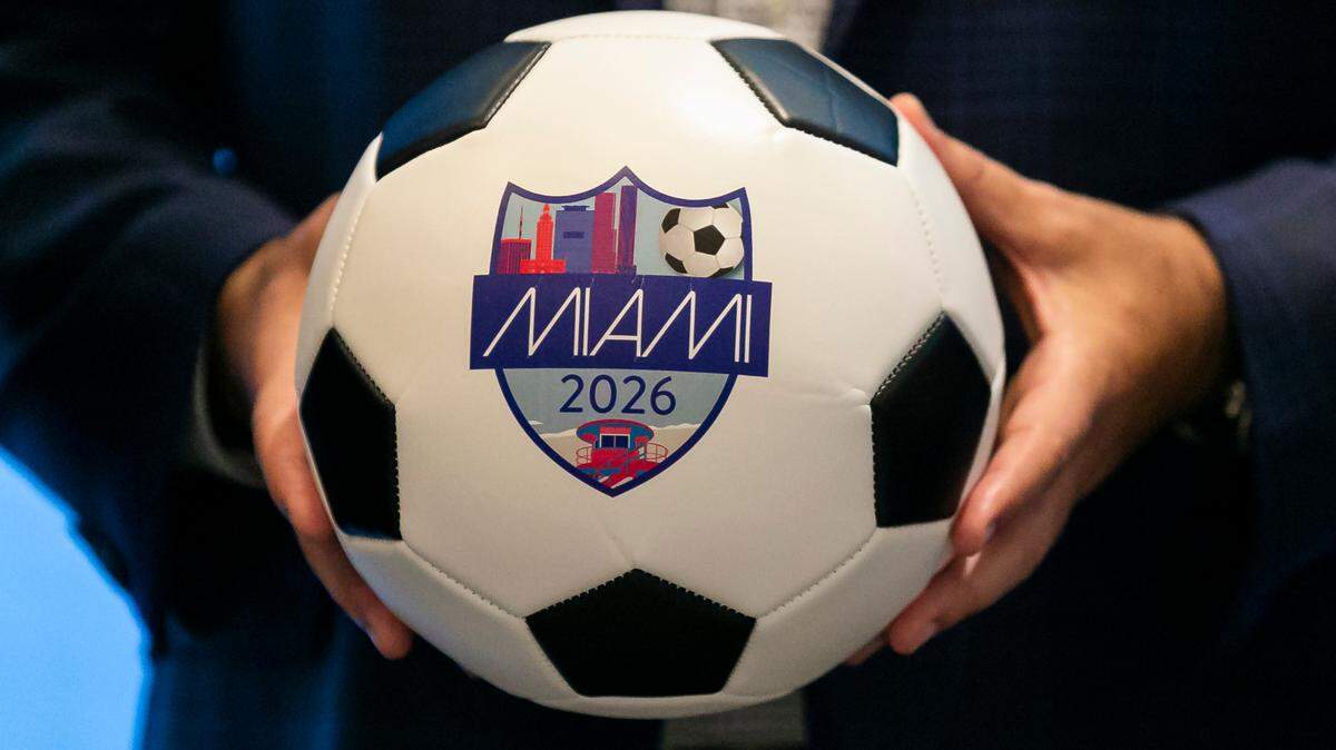 FIFA vice-president and president of CONCACAF Victor Montagliani holds a soccer ball during a press conference at Hard Rock Stadium in Miami Gardens, Florida on Thursday, September 23, 2021. Montagliani, alongside Colin Smith, FIFA Chief Tournaments & Events Officer, visited Hard Rock Stadium during their city tour of prospective host venues for the 2026 FIFA World Cup.