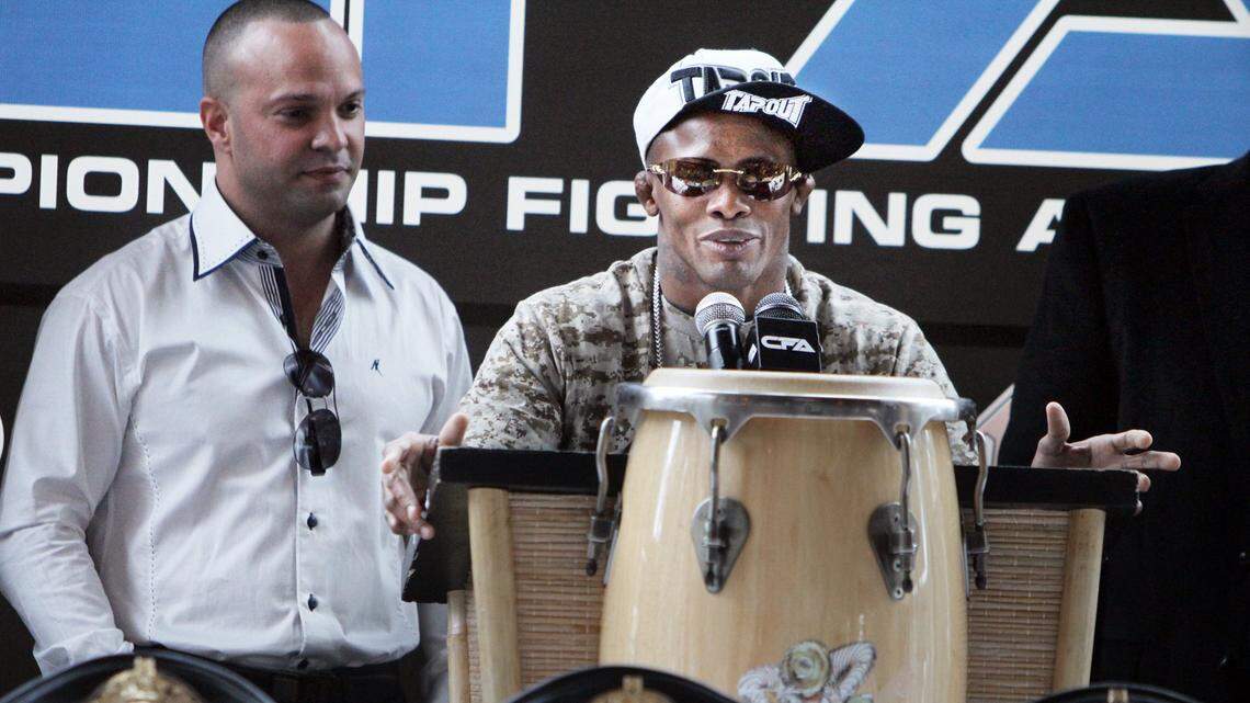 Alexis Vila, a Miami mixed martial artist, takes part in a 2013 press conference to announce coming fights for the Championship Fighting Alliance. He is accused of conspiring to murder.