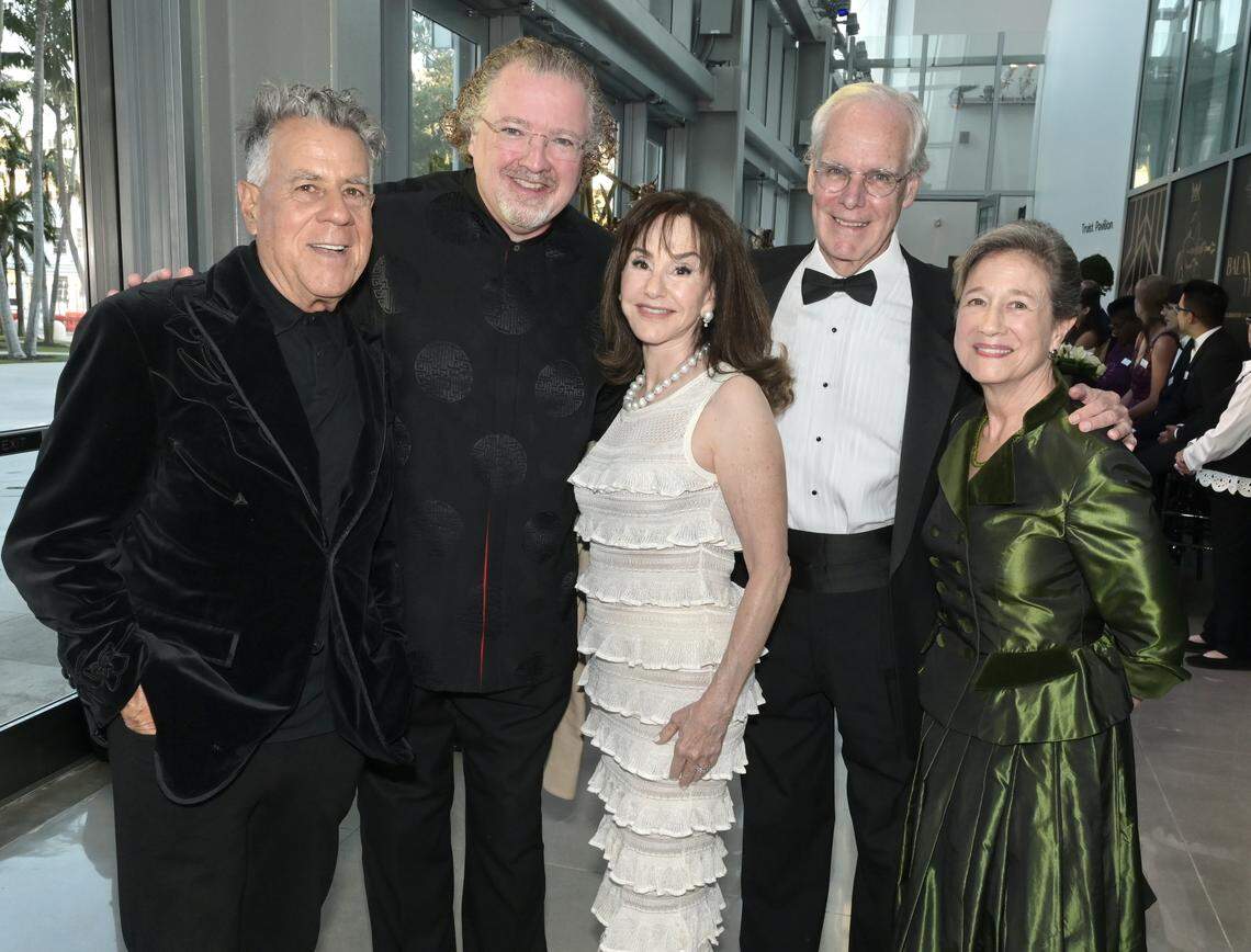 (From left to right) Alan Lieberman, New World Symphony artistic director Stéphane Denève, Diane Lieberman, New World Symphony CEO and president Howard Herring and Kristin Podack pose for a photo at the New World Center in 2024.