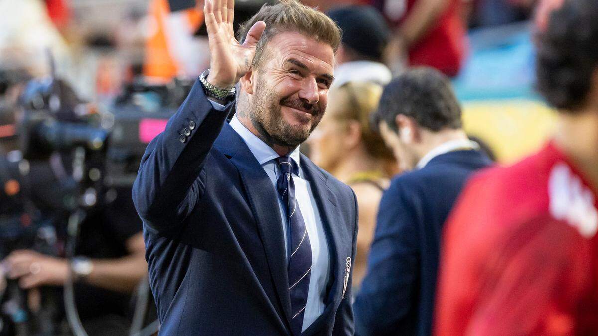 Inter Miami co-owner David Beckham waves to the crowd before his team plays against Al Ahly FC in their Group A first-round FIFA Club World Cup soccer match at Hard Rock Stadium on Saturday, June 14, 2025, in Miami Gardens, Fla.