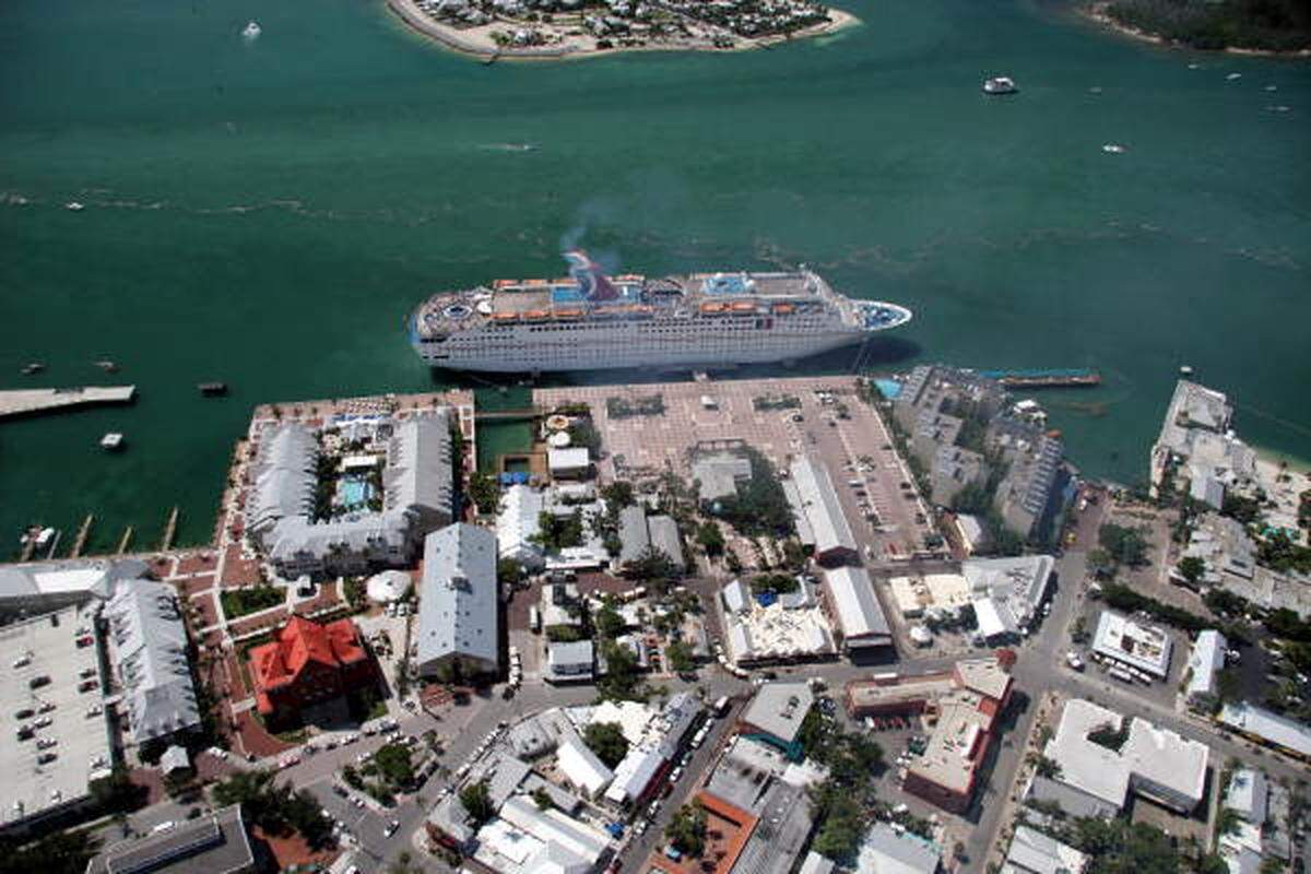 A cruise ship docked at the Mallory Square pier in Key West in 2006.