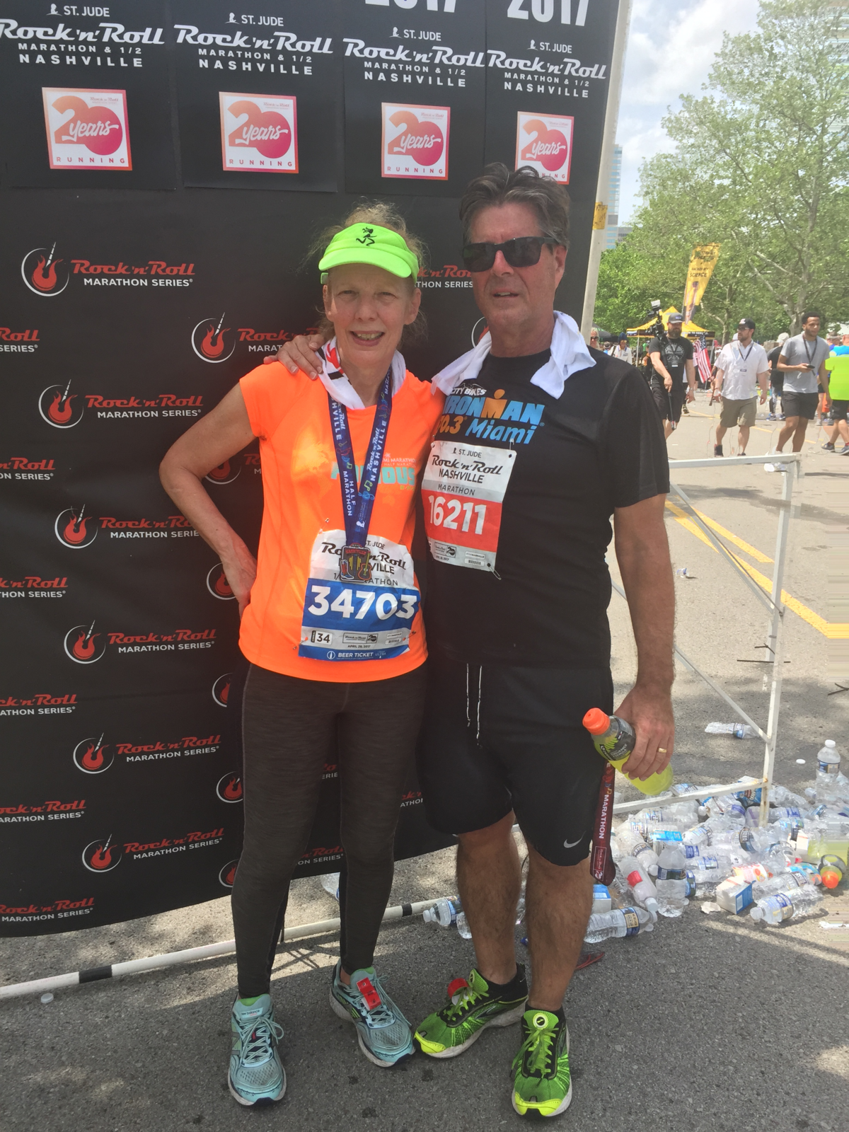 Joan and her husband, Ken Roberts, after finishing the St. Jude Rock ‘n’ Roll Nashville Marathon & Half Marathon in April 2017. She ran the half marathon (13.1 miles); he ran the full marathon (26.2 miles).